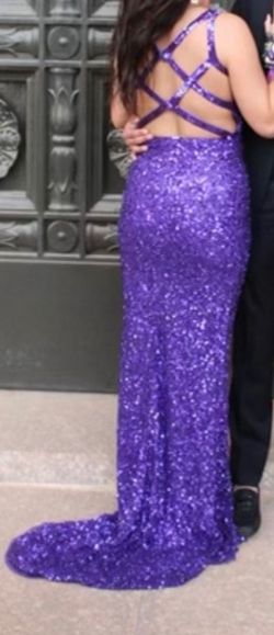 Primavera Purple Size 0 Black Tie Jewelled Floor Length Side slit Dress on Queenly