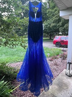 Panoply Royal Blue Size 6 Backless Floor Length Mermaid Dress on Queenly