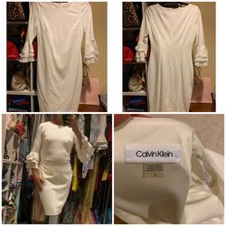 Calvin Klein White Size 6 Interview Pageant Sleeves Summer Bodycon Cocktail Dress on Queenly