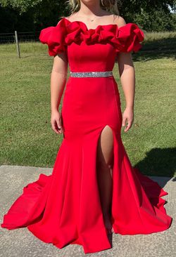 Ashley Lauren Red Size 8 Side slit Dress on Queenly