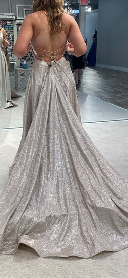 Sherri Hill Silver Size 4 Backless Floor Length 50 Off Side slit Dress on Queenly