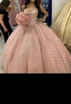 MoriLee Pink Size 8 Sequin Bridgerton Rose Gold Ball gown on Queenly
