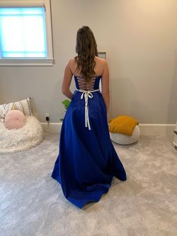 Sherri Hill Blue Size 6 Belt Military Silk A-line Dress on Queenly