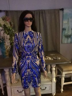 Fashion Nova Blue Size 10 Euphoria Sequined Midi Cocktail Dress on Queenly