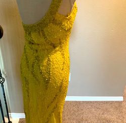 Scala Yellow Size 6 Black Tie Sequin Straight Dress on Queenly