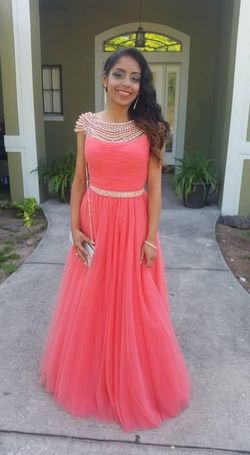 Minervas Pink Size 0 Prom Floor Length Sheer Jewelled A-line Dress on Queenly