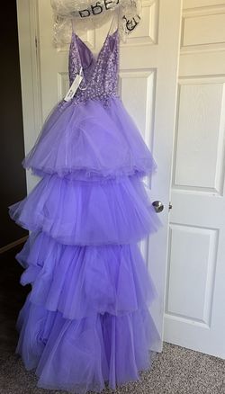 Style 07263A Jovani Purple Size 2 Prom Lavender Side slit Dress on Queenly