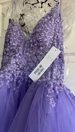 Style 07263A Jovani Purple Size 2 Free Shipping Spaghetti Strap Plunge Prom Side slit Dress on Queenly