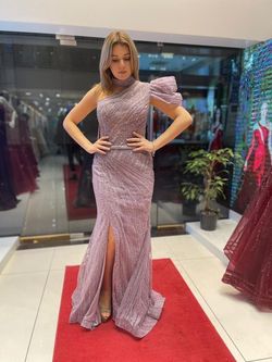 Lara couture Purple Size 10 Floor Length Light Pink High Neck Side slit Dress on Queenly