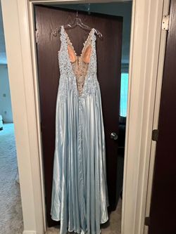 Sherri Hill Blue Size 0 Backless Showstopper Overskirt Pageant V Neck Train Dress on Queenly