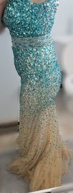 MoriLee Nude Size 8 Turquoise Mermaid Dress on Queenly
