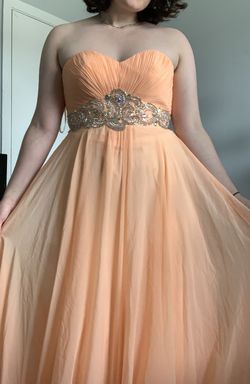 Camille La Vie Orange Size 6 Floor Length Strapless Peach Ball gown on Queenly