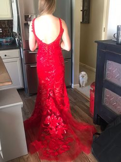Jovani Red Size 0 Black Tie Floor Length Straight Dress on Queenly
