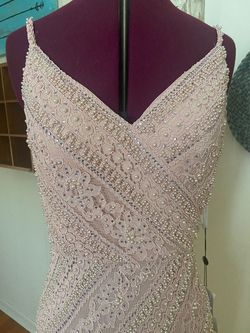 Style JVN62488A Jovani Pink Size 8 Plunge Lace Prom Black Tie Straight Dress on Queenly