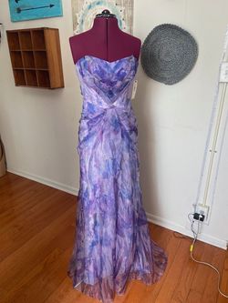 Style EG1528 Badgley Mischka Purple Size 8 Floral Black Tie Floor Length Straight Dress on Queenly