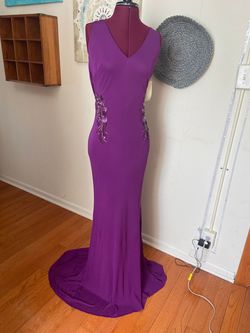 Style EG1458 Badgley Mischka Purple Size 8 Black Tie Floor Length Straight Dress on Queenly