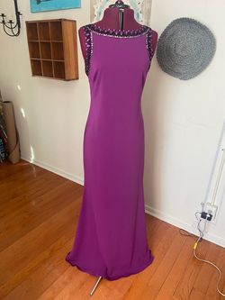Style EG1454 Badgley Mischka Purple Size 10 Black Tie Floor Length Straight Dress on Queenly