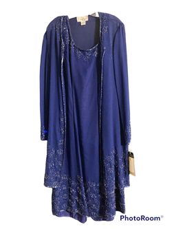 Laurence Kazar Blue Size 16 Midi Embroidery Cocktail Dress on Queenly