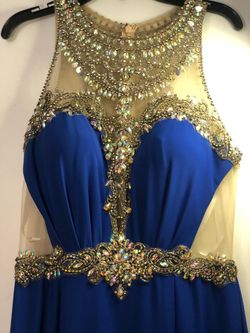 Rachel Allan Blue Size 6 Side Slit Prom Train Dress on Queenly