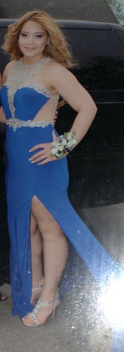 Rachel Allan Blue Size 6 Side Slit Prom Train Dress on Queenly