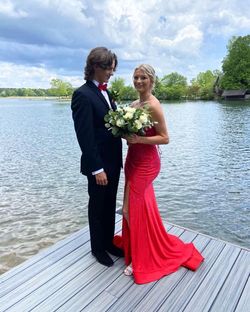 Sherri Hill Red Size 8 Tall Height Floor Length Straight Dress on Queenly