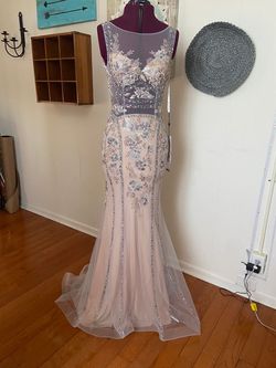 Style 02580A Jovani Silver Size 6 Embroidery Gray Military Mermaid Dress on Queenly