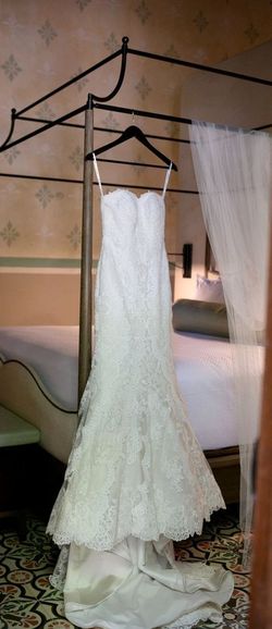 Style 5840  Stella York White Size 6 Floor Length Silk Mermaid Dress on Queenly