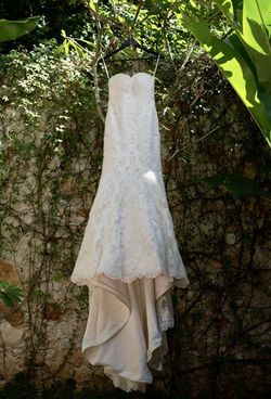 Style 5840  Stella York White Size 6 Strapless Silk Mermaid Dress on Queenly