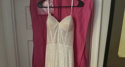 Sherri Hill White Size 8 Strapless Jewelled Side slit Dress on Queenly