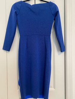 Chiari Boni Blue Size 4 Sorority Formal Pageant Midi Long Sleeve Cocktail Dress on Queenly