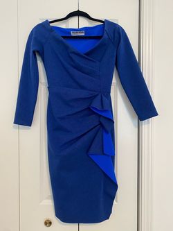 Chiari Boni Blue Size 4 Sorority Formal Pageant Midi Long Sleeve Cocktail Dress on Queenly