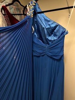 Tony Bowls Blue Size 2 One Shoulder Cape Train Dress on Queenly