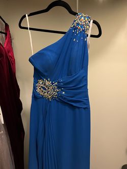 Tony Bowls Royal Blue Size 2 Cape Black Tie Train Dress on Queenly