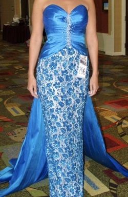 Style Custom Made by SH Sherri Hill Blue Size 2 Train Pageant 50 Off Floor Length Straight Dress on Queenly