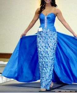 Style Custom Made by SH Sherri Hill Blue Size 2 Train Pageant 50 Off Floor Length Straight Dress on Queenly