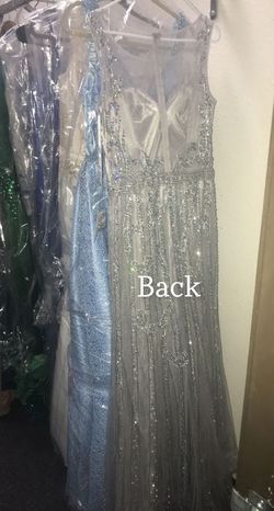 Custom made Silver Size 10 Mermaid Embroidery Prom Straight Dress on Queenly