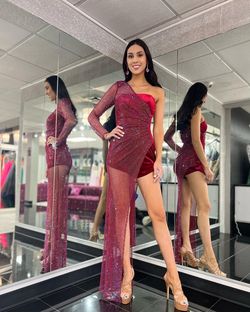 Style 2429 Johnathan Kayne Red Size 2 Velvet Jumpsuit Dress on Queenly