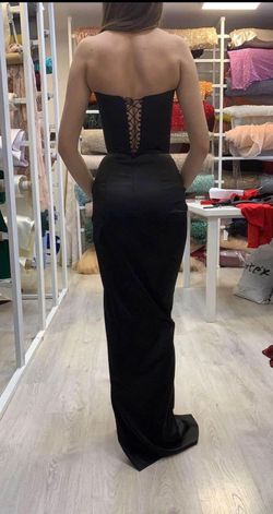 Lia Stublla Black Size 00 Medium Height Floor Length Short Height Side slit Dress on Queenly