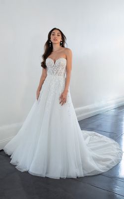 Style 1483 Martina Liana  White Size 10 Plunge Sheer Floor Length Corset A-line Dress on Queenly