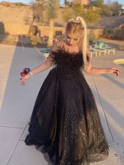 Sherri Hill Black Size 12 Feather Floor Length Ball gown on Queenly