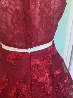 Jolene Red Size 10 Pattern Midi Burgundy Cocktail Dress on Queenly