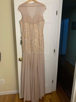 Terani Nude Size 14 Medium Height Cap Sleeve Pageant Train Dress on Queenly