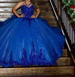 Madeline Gardner Blue Size 6 Floor Length Train Ball gown on Queenly