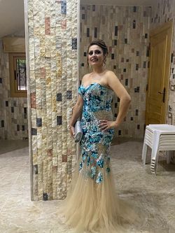 Jovani Blue Size 4 Military Floor Length Mermaid Dress on Queenly