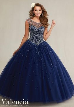Style 89081 Vizcaya Navy Blue Size 8 Tulle Quinceanera Ball gown on Queenly