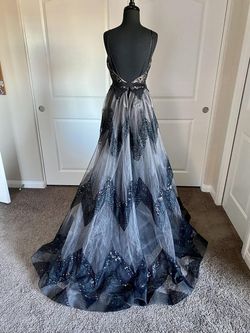 Sherri Hill Black Size 2 Floor Length V Neck Pattern Overskirt A-line Dress on Queenly