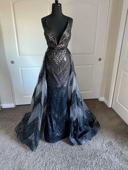 Sherri Hill Black Tie Size 2 Pattern Train Wedding Guest Prom A-line Dress on Queenly