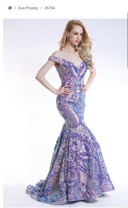 Ava Presley Purple Size 12 Prom Military Mermaid Dress on Queenly