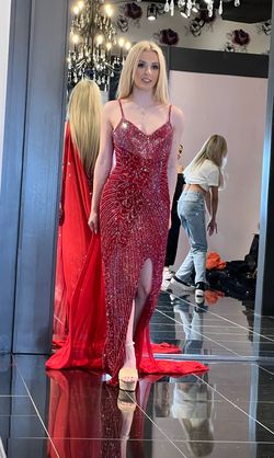 Portia and Scarlett Red Size 0 Sweetheart Cape Sequin Custom Straight Dress on Queenly