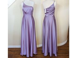 Style Lavender Purple Satin One Shoulder A-line Gown Maniju Purple Size 8 Military Floor Length A-line Dress on Queenly